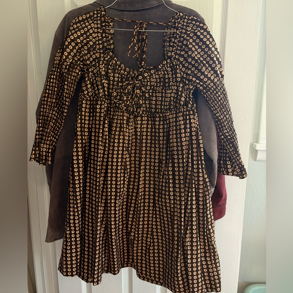 Free People Brown and Cream Patterned Top